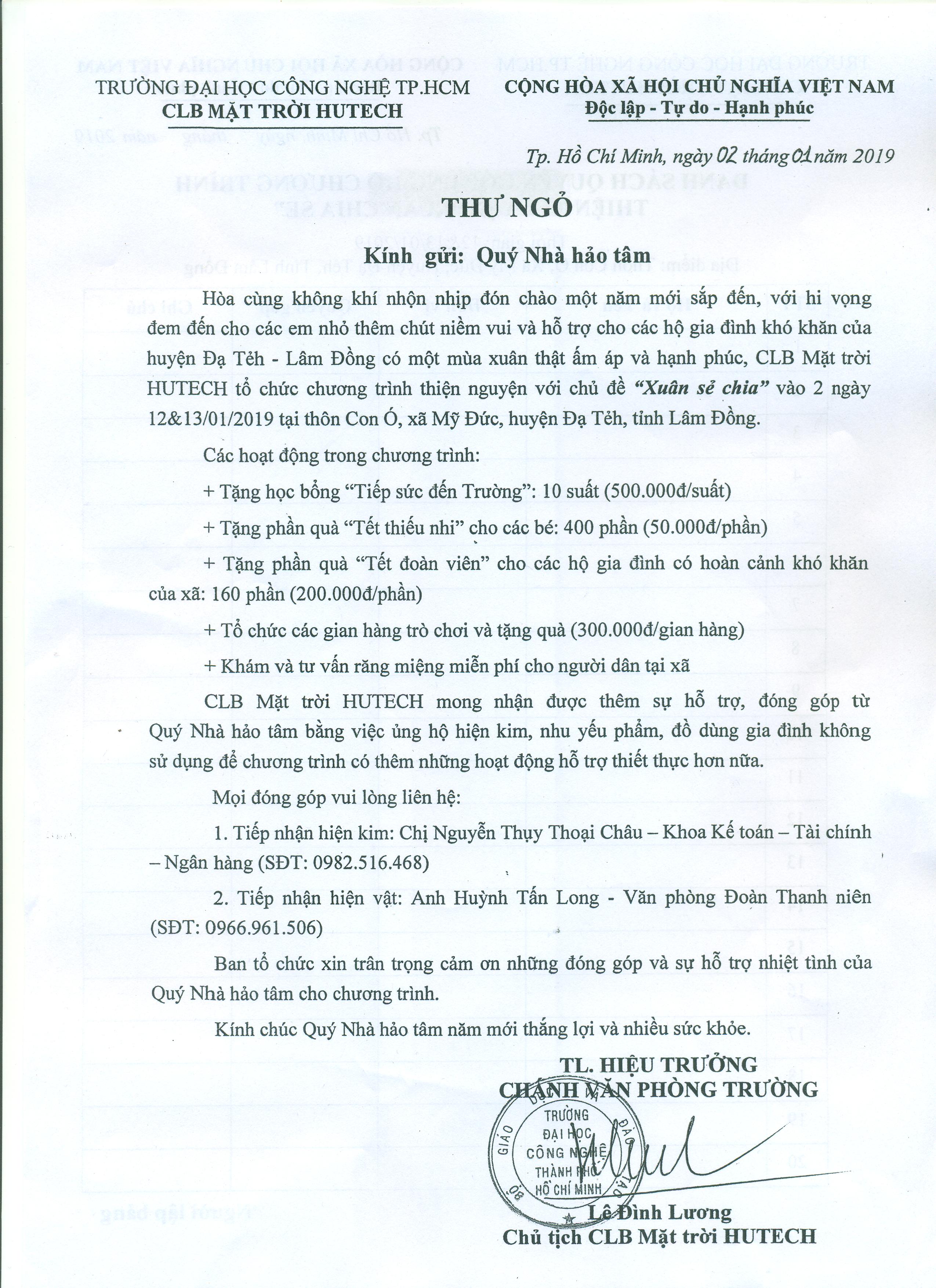Thư ngỏ - Chương trình thiện nguyện "Xuân sẻ chia" tỉnh Lâm Đồng 2019 2