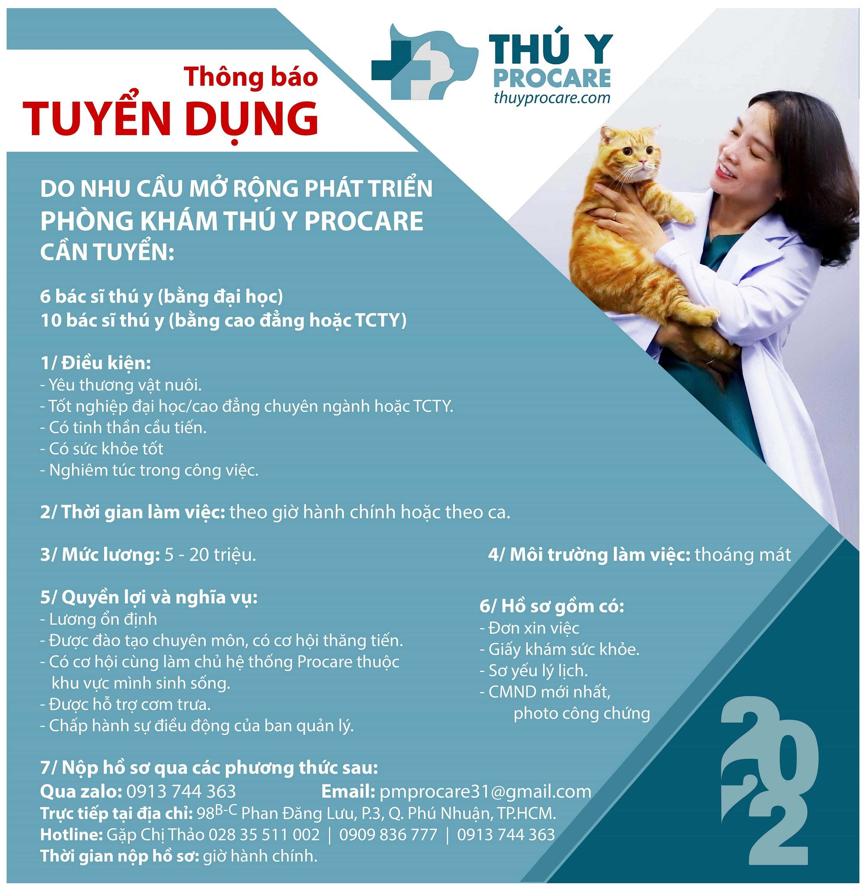 Thông tin Tuyển dụng Bác sĩ Thú y - Phòng Khám Thú y PROCARE 2