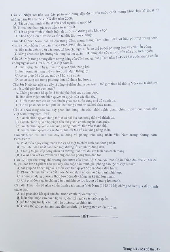 [Mới nhất] - Đề thi THPT QG môn Lịch sử và gợi ý giải đề 53