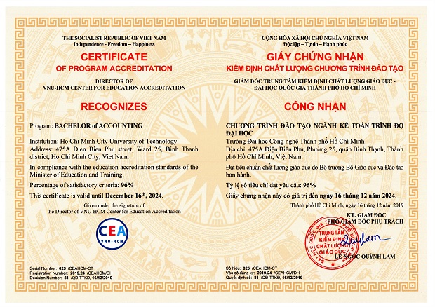 Giấy chứng nhận kiểm định chất lượng CTĐT ngành Kế Toán 2