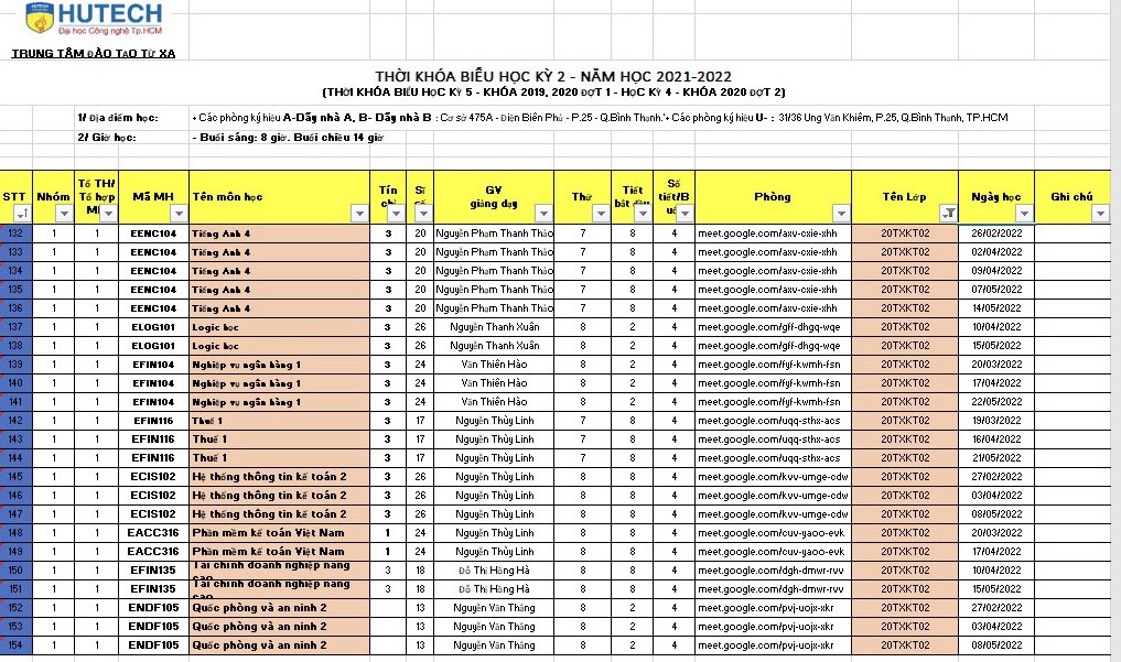 THỜI KHÓA BIỂU HỌC KỲ 5 KHÓA 2019, 2020 ĐỢT 1 VÀ HỌC KỲ 4 KHÓA 2020 ĐỢT 2 33