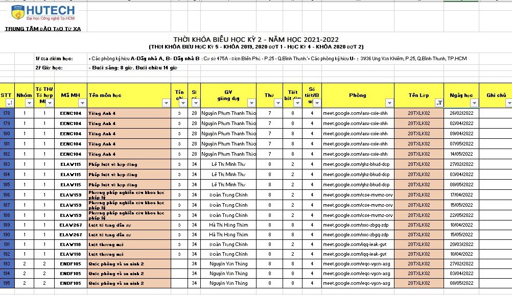 THỜI KHÓA BIỂU HỌC KỲ 5 KHÓA 2019, 2020 ĐỢT 1 VÀ HỌC KỲ 4 KHÓA 2020 ĐỢT 2 36