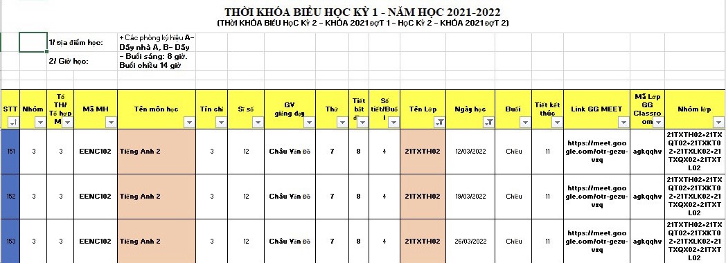 THỜI KHÓA BIỂU HỌC KỲ 2 KHÓA 2021 ĐỢT 1 & HỌC KỲ 2 KHÓA 2021 ĐỢT 2 38