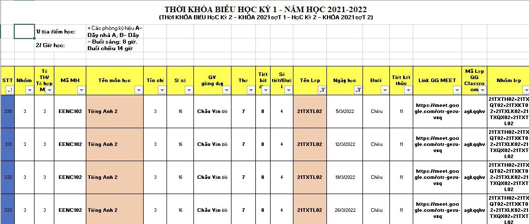 THỜI KHÓA BIỂU HỌC KỲ 2 KHÓA 2021 ĐỢT 1 & HỌC KỲ 2 KHÓA 2021 ĐỢT 2 41
