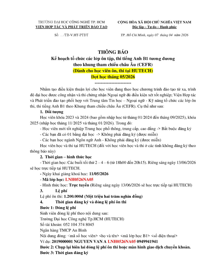 Thông báo đợt ôn thi tiếng anh B1 - khai giảng ngày 11/05/2026 (Dành cho học viên thi tại 13WIN13) 12