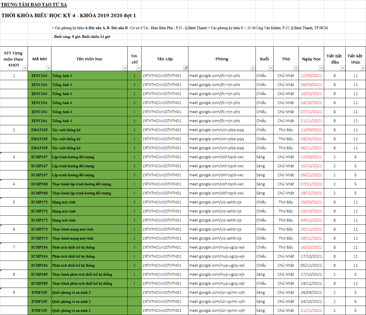 THỜI KHÓA BIỂU HỌC KỲ 4 - KHOA 2019&2020 ĐỢT1 35