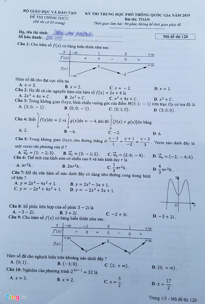 [Mới nhất] - Đề thi THPT QG môn Toán và gợi ý giải đề 93