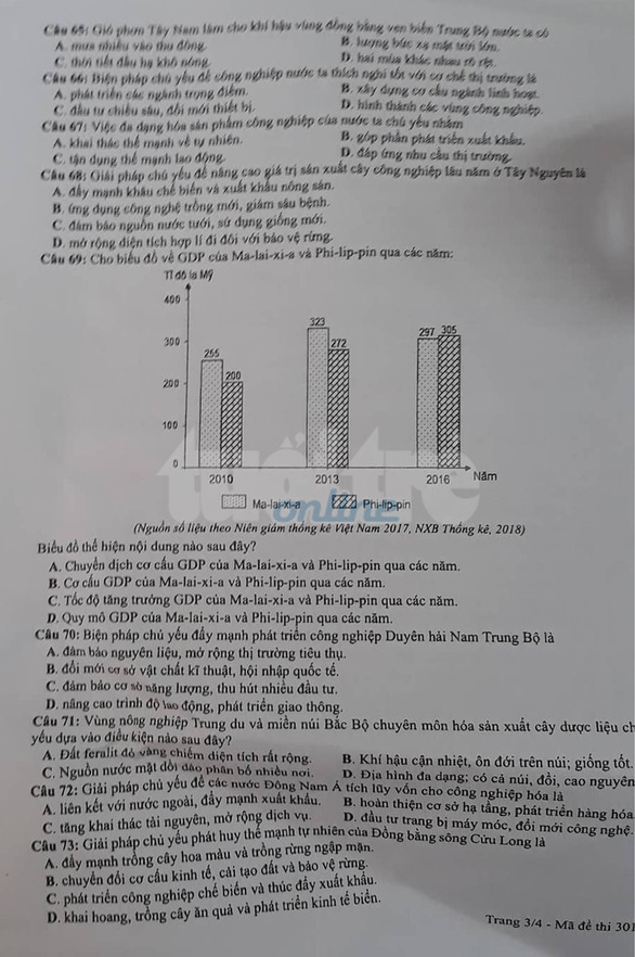 [Mới nhất] - Đề thi THPT QG môn Địa Lý và gợi ý giải đề 46