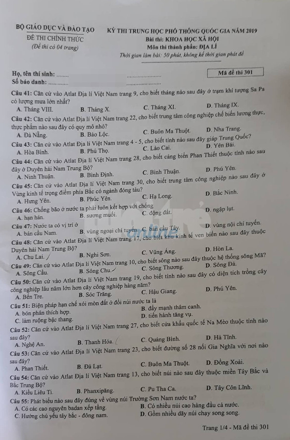 [Mới nhất] - Đề thi THPT QG môn Địa Lý và gợi ý giải đề 40