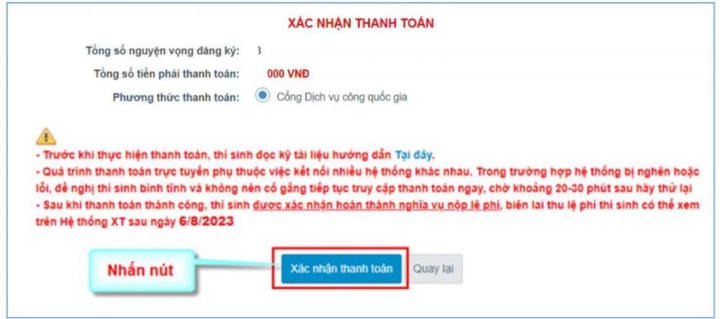 Hướng dẫn nộp lệ phí đăng ký xét tuyển 13Win32 đăng nhập trực tuyến 86