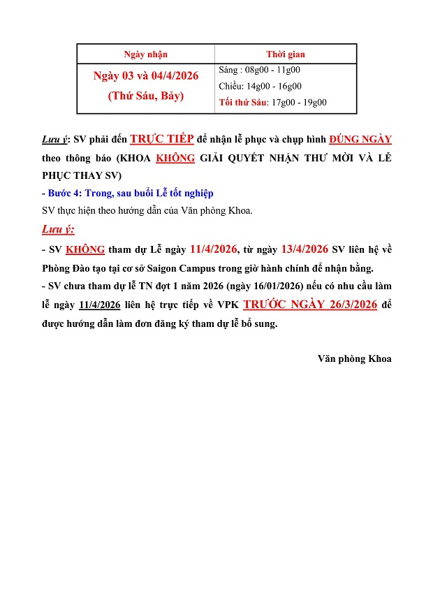 [THÔNG BÁO] Tổ chức Lễ trao bằng Tốt nghiệp ngày 11/04/2026 - Khoa Marketing - Kinh doanh quốc tế 4