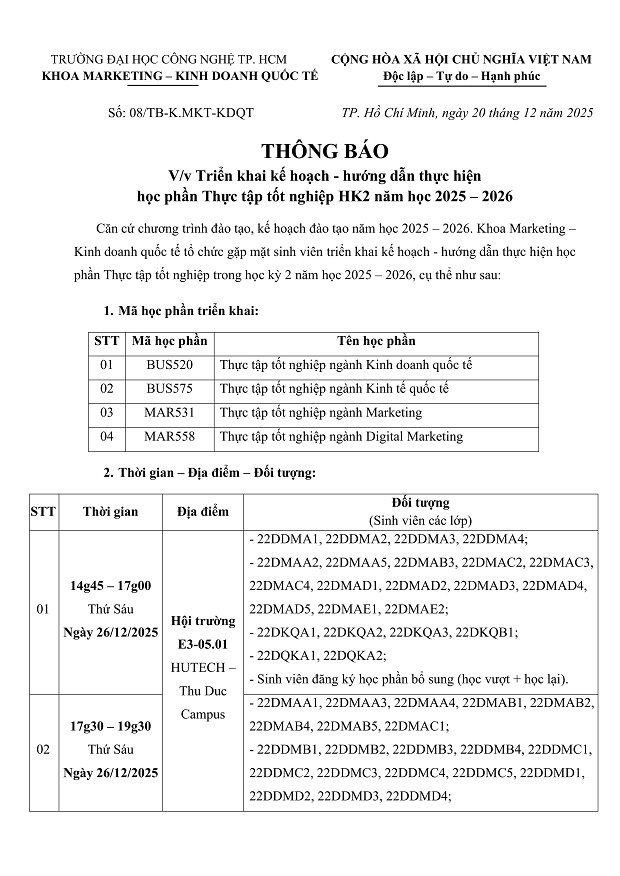 [THÔNG BÁO] Triển khai kế hoạch - hướng dẫn thực hiện học phần Thực tập 13Win13 link đăng nhập HK2 năm học 2025-2026 3