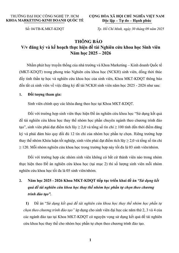 [THÔNG BÁO] V/v Đăng ký & Kế hoạch thực hiện đề tài Nghiên cứu Khoa học Tải app 13Win năm học 2025 – 2026 Khoa Marketing - Kinh doanh quốc tế 56
