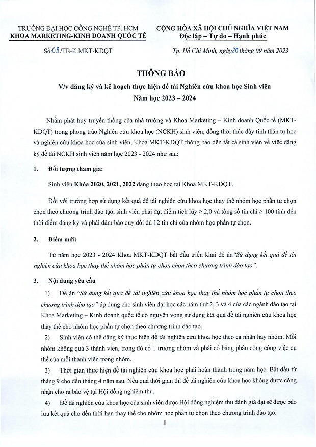 [THÔNG BÁO] V/v Đăng ký & Kế hoạch thực hiện đề tài Nghiên cứu Khoa học 13Win 21 link không chặn năm học 2023 – 2024 3