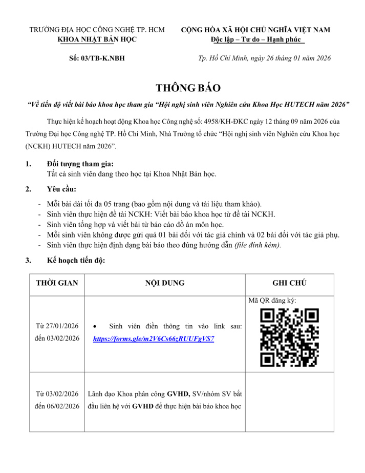 Thông báo Về tiến độ viết bài báo khoa học tham gia “Hội nghị Tải app 13Win Nghiên cứu Khoa Học 13WIN13 năm 2026 2