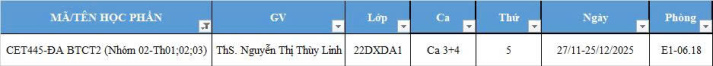THÔNG BÁO - Lịch học Đồ án Kết cấu bê tông cốt thép 2 - CET445 - Nhóm 02: Tổ TH 01; 02; 03 4