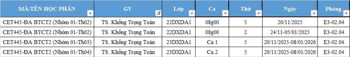 THÔNG BÁO - Lịch học Đồ án Kết cấu bê tông cốt thép 2 - CET445 - Nhóm 01: Th02; Th03; Th04 8