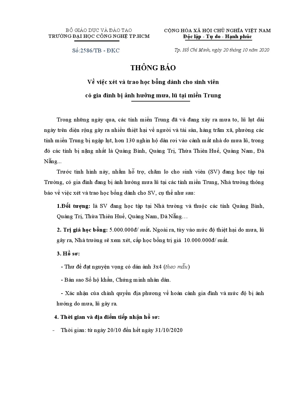 XÉT VÀ TRAO HỌC BỔNG SINH VIÊN BỊ ẢNH HƯỞNG TẠI MIỀN TRUNG 2