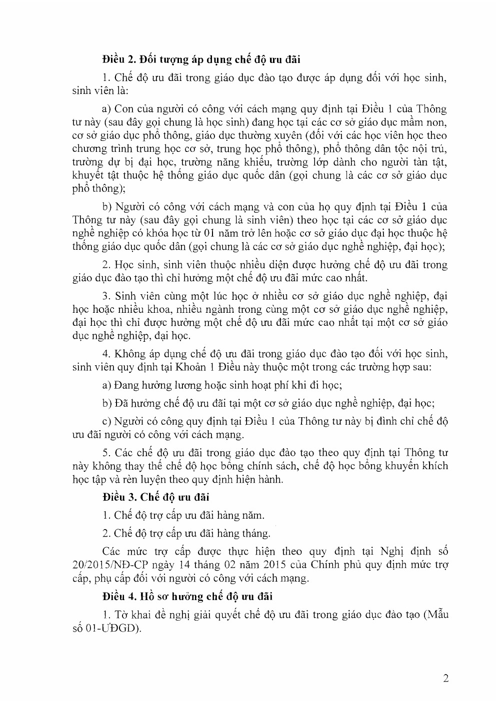 Thông tư 36/2015/TT-BLĐTBXH hướng dẫn chế độ ưu đãi đối với người có công với cách mạng 4