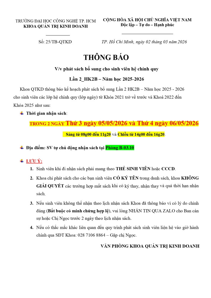 Thông báo phát sách bổ sung cho Tải app 13Win hệ chính quy Lần 2_HK2B – Năm học 2025-2026 3
