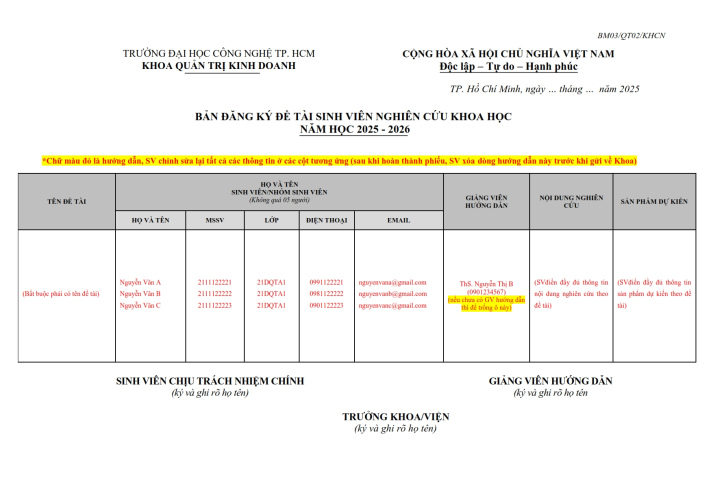 V/v đăng ký đề tài 13Win 21 link không chặn nghiên cứu Khoa học năm học 2025 – 2026 21