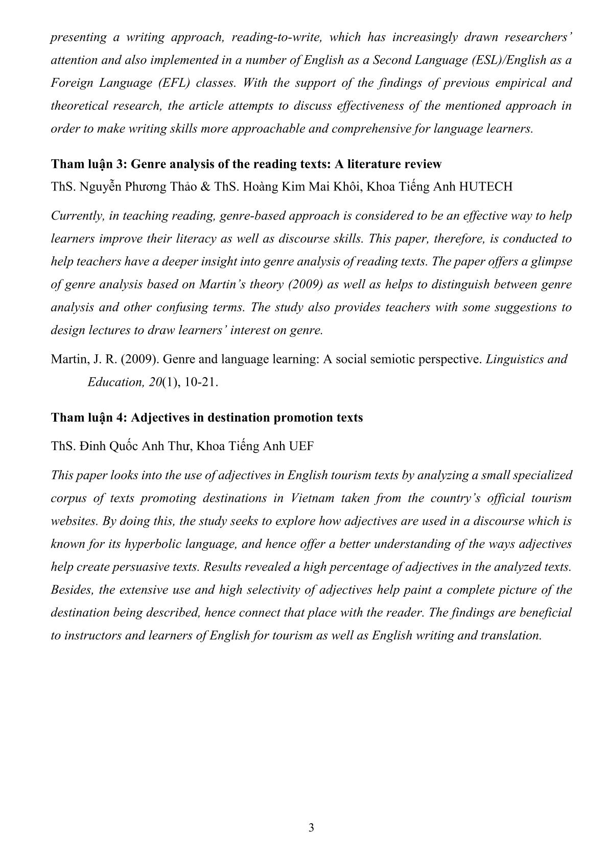 Thông báo chương trình HT liên khoa: INNOVATING LANGUAGE LEARNING AND TEACHING IN THE GLOBALISED CONTEXT 6