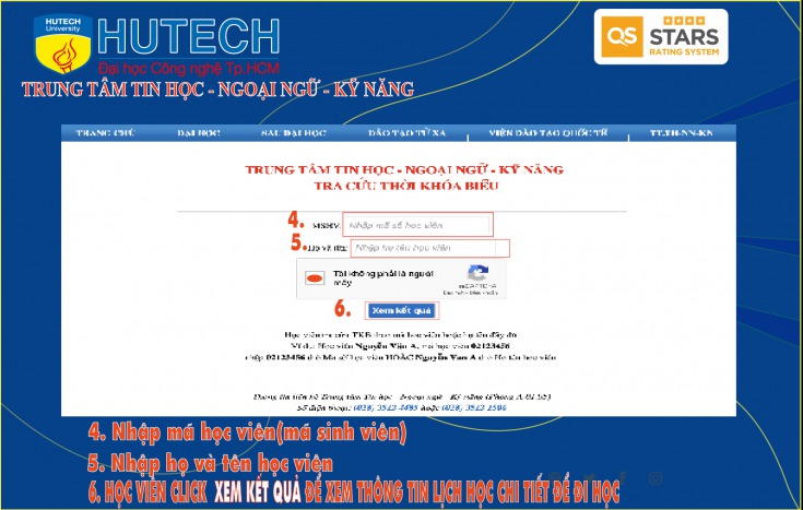 Hướng dẫn tra cứu thời khoá biểu, lịch thi, kế quả thi, thông tin chứng chỉ/chứng nhận từ ngày 23/03/2023 tại Trung tâm 5