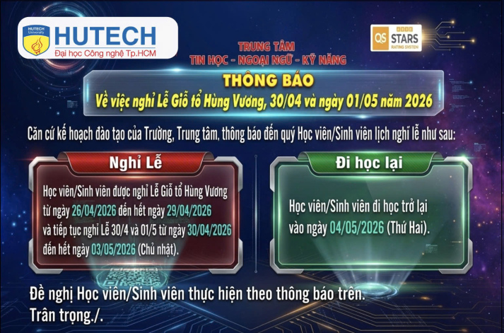 Thông báo Lịch nghỉ lễ Gỗ tổ Hùng Vương, nghỉ lễ 30/4 và nghỉ 01/5