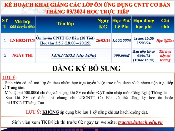 Thông báo Kế hoạch chiêu sinh các lớp Tin học chuẩn đầu ra khai giảng tháng 3.2024 đợt 1,2 học tại Thu Duc Campus, Sai Gon Campus(gồm các lớp học ban ngày và buổi tối, Online) 7