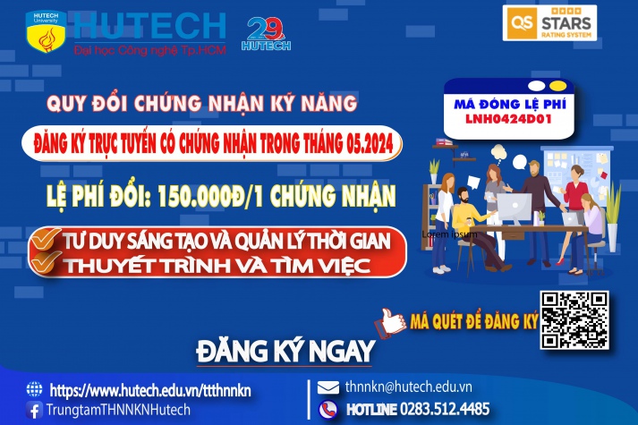 Thông báo đăng ký nhận quy đổi chứng nhận kỹ năng Thuyết trình và Tìm việc; Tư duy sáng tạo và Quản lý thời gian nhận trong tháng 5/2024 2