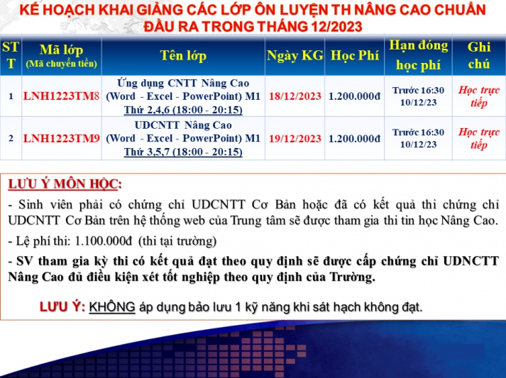 Thông báo Kế hoạch chiêu sinh các lớp Tin học chuẩn đầu ra khai giảng tháng 12.2023 đợt 2 học tại Thu Duc Campus, Sai Gon Campus(gồm các lớp học ban ngày và buổi tối, Online) 6
