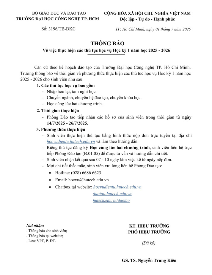 Thông báo về việc thực hiện các thủ tục học vụ Học kỳ 1 năm học 2025 - 2026 3